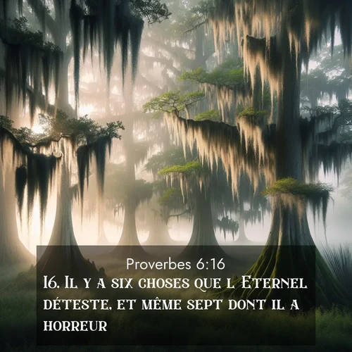 Segond21 Proverbes  ; image nature: image avec le verset biblique :Il y a six choses que l&#039;Eternel déteste, et même sept dont il a horreur: ;  ; 6:16