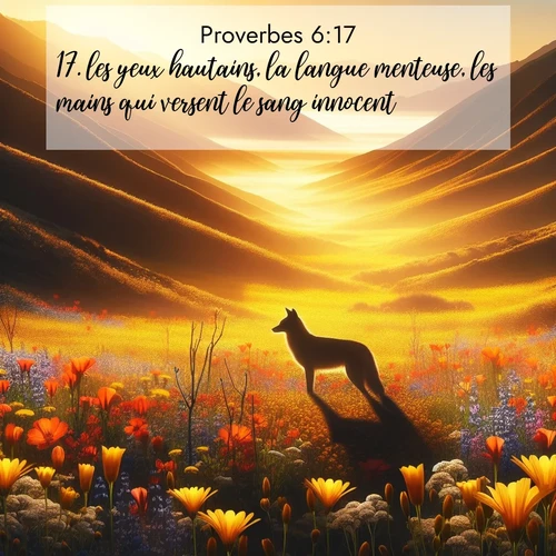 Segond21 Proverbes  ; image nature: image avec le verset biblique :les yeux hautains, la langue menteuse, les mains qui versent le sang innocent, ;  ; 6:17