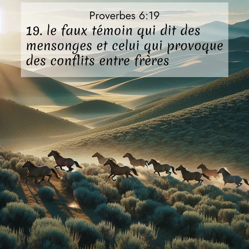 Segond21 Proverbes  ; image nature: image avec le verset biblique :le faux témoin qui dit des mensonges et celui qui provoque des conflits entre frères. ;  ; 6:19