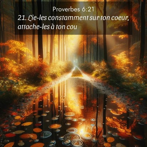 Segond21 Proverbes  ; image nature: image avec le verset biblique :Lie-les constamment sur ton coeur, attache-les à ton cou! ;  ; 6:21