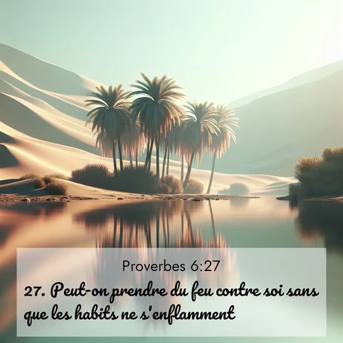 Segond21 Proverbes  ; image nature: image avec le verset biblique :Peut-on prendre du feu contre soi sans que les habits ne s&#039;enflamment? ;  ; 6:27