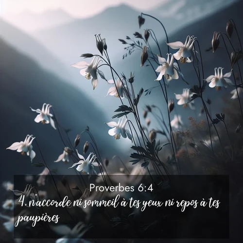 Segond21 Proverbes  ; image nature: image avec le verset biblique :n&#039;accorde ni sommeil à tes yeux ni repos à tes paupières, ;  ; 6:4