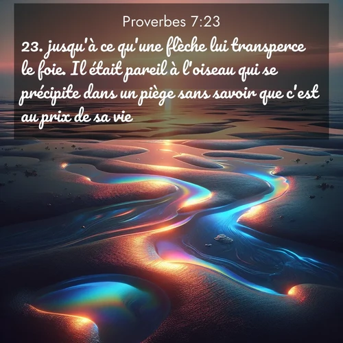 Segond21 Proverbes  ; image nature: image avec le verset biblique :jusqu&#039;à ce qu&#039;une flèche lui transperce le foie. Il était pareil à l&#039;oiseau qui se précipite dans un piège sans savoir que c&#039;est au prix de sa vie. ;  ; 7:23