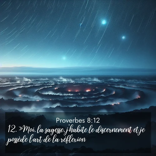 Segond21 Proverbes  ; image nature: image avec le verset biblique :»Moi, la sagesse, j&#039;habite le discernement et je possède l&#039;art de la réflexion. ;  ; 8:12