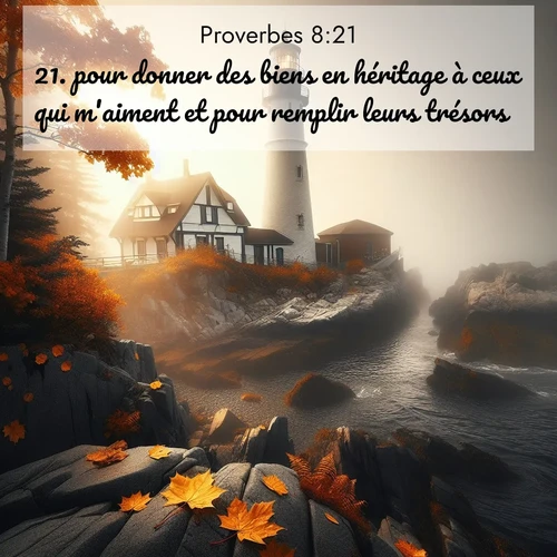 Segond21 Proverbes  ; image nature: image avec le verset biblique :pour donner des biens en héritage à ceux qui m&#039;aiment et pour remplir leurs trésors. ;  ; 8:21