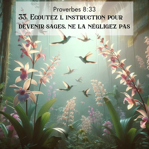 Segond21 Proverbes  ; image nature: image avec le verset biblique :Ecoutez l&#039;instruction pour devenir sages, ne la négligez pas! ;  ; 8:33