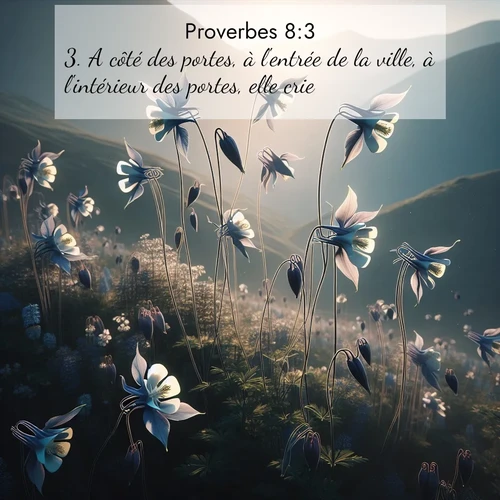 Segond21 Proverbes  ; image nature: image avec le verset biblique :A côté des portes, à l&#039;entrée de la ville, à l&#039;intérieur des portes, elle crie: ;  ; 8:3