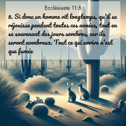 Segond21 Ecclésiaste  ; image nature: image avec le verset biblique :Si donc un homme vit longtemps, qu&#039;il se réjouisse pendant toutes ces années, tout en se souvenant des jours sombres, car ils seront nombreux. Tout ce qui arrive n&#039;est que fumée. ;  ; 11:8