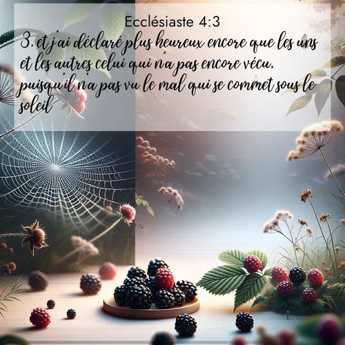 Segond21 Ecclésiaste  ; image nature: image avec le verset biblique :et j&#039;ai déclaré plus heureux encore que les uns et les autres celui qui n&#039;a pas encore vécu, puisqu&#039;il n&#039;a pas vu le mal qui se commet sous le soleil. ;  ; 4:3