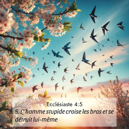 Segond21 Ecclésiaste  ; image nature: image avec le verset biblique :L&#039;homme stupide croise les bras et se détruit lui-même. ;  ; 4:5