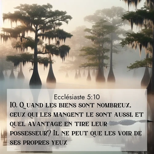 Segond21 Ecclésiaste  ; image nature: image avec le verset biblique :Quand les biens sont nombreux, ceux qui les mangent le sont aussi, et quel avantage en tire leur possesseur? Il ne peut que les voir de ses propres yeux! ;  ; 5:10