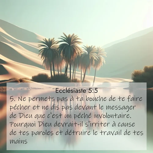 Segond21 Ecclésiaste  ; image nature: image avec le verset biblique :Ne permets pas à ta bouche de te faire pécher et ne dis pas devant le messager de Dieu que c&#039;est un péché involontaire. Pourquoi Dieu devrait-il s&#039;irriter à cause de tes paroles et détruire le travail de tes mains? ;  ; 5:5