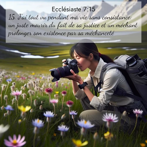 Segond21 Ecclésiaste  ; image nature: image avec le verset biblique :J&#039;ai tout vu pendant ma vie sans consistance: un juste mourir du fait de sa justice et un méchant prolonger son existence par sa méchanceté. ;  ; 7:15