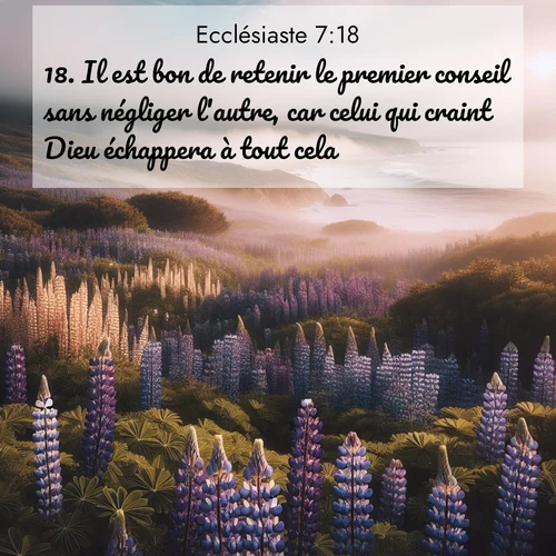 Segond21 Ecclésiaste  ; image nature: image avec le verset biblique :Il est bon de retenir le premier conseil sans négliger l&#039;autre, car celui qui craint Dieu échappera à tout cela. ;  ; 7:18