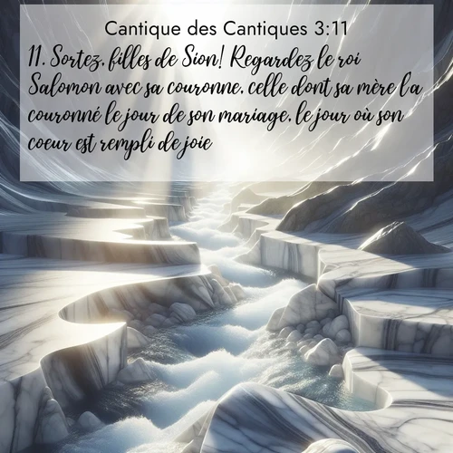 Segond21 Cantique des Cantiques  ; image nature: image avec le verset biblique :Sortez, filles de Sion! Regardez le roi Salomon avec sa couronne, celle dont sa mère l&#039;a couronné le jour de son mariage, le jour où son coeur est rempli de joie! ;  ; 3:11
