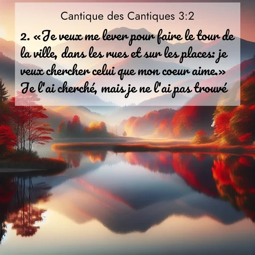 Segond21 Cantique des Cantiques  ; image nature: image avec le verset biblique :«Je veux me lever pour faire le tour de la ville, dans les rues et sur les places: je veux chercher celui que mon coeur aime.» Je l&#039;ai cherché, mais je ne l&#039;ai pas trouvé. ;  ; 3:2