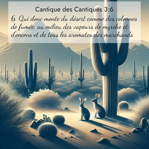 Segond21 Cantique des Cantiques  ; image nature: image avec le verset biblique :Qui donc monte du désert comme des colonnes de fumée, au milieu des vapeurs de myrrhe et d&#039;encens et de tous les aromates des marchands? ;  ; 3:6