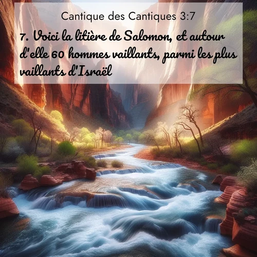 Segond21 Cantique des Cantiques  ; image nature: image avec le verset biblique :Voici la litière de Salomon, et autour d&#039;elle 60 hommes vaillants, parmi les plus vaillants d&#039;Israël. ;  ; 3:7