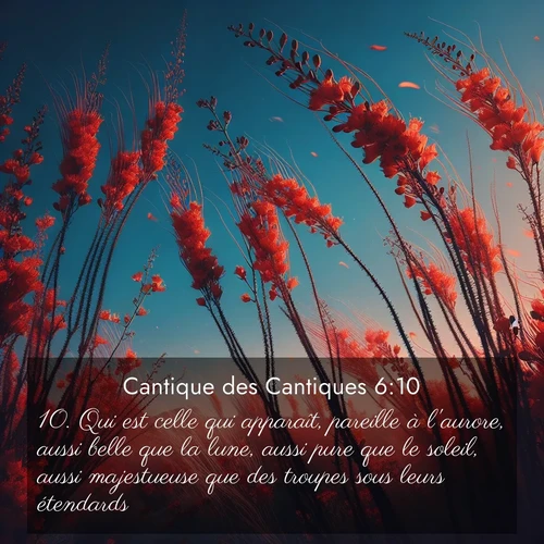 Segond21 Cantique des Cantiques  ; image nature: image avec le verset biblique :Qui est celle qui apparaît, pareille à l&#039;aurore, aussi belle que la lune, aussi pure que le soleil, aussi majestueuse que des troupes sous leurs étendards? ;  ; 6:10