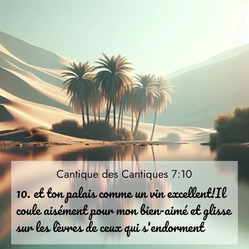 Segond21 Cantique des Cantiques  ; image nature: image avec le verset biblique :et ton palais comme un vin excellent!Il coule aisément pour mon bien-aimé et glisse sur les lèvres de ceux qui s&#039;endorment! ;  ; 7:10