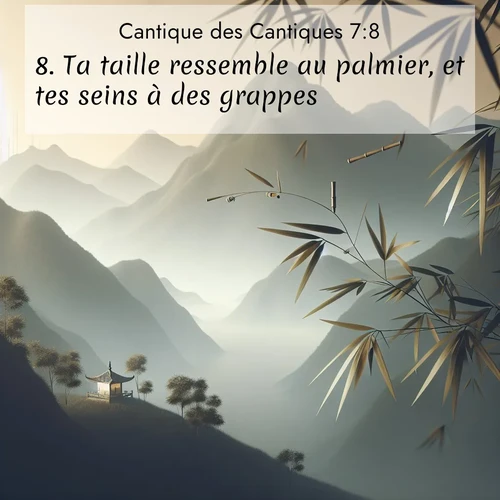 Segond21 Cantique des Cantiques  ; image nature: image avec le verset biblique :Ta taille ressemble au palmier, et tes seins à des grappes. ;  ; 7:8