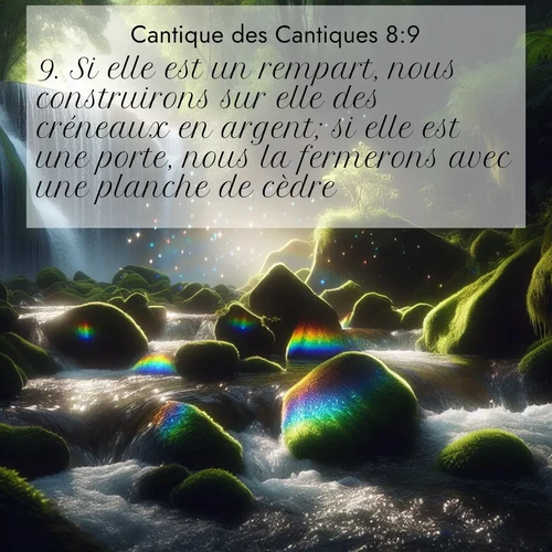 Segond21 Cantique des Cantiques  ; image nature: image avec le verset biblique :Si elle est un rempart, nous construirons sur elle des créneaux en argent; si elle est une porte, nous la fermerons avec une planche de cèdre. ;  ; 8:9