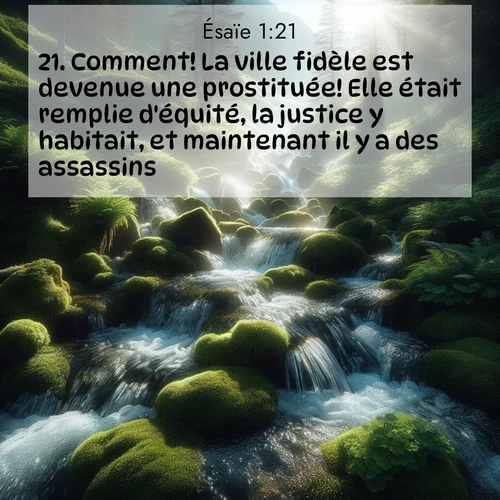citation biblique : 21. Comment! La ville fidèle est devenue une prostituée! Elle était remplie d&#039;équité, la justice y habitait, et maintenant il y a des assassins!
 sur fond image nature