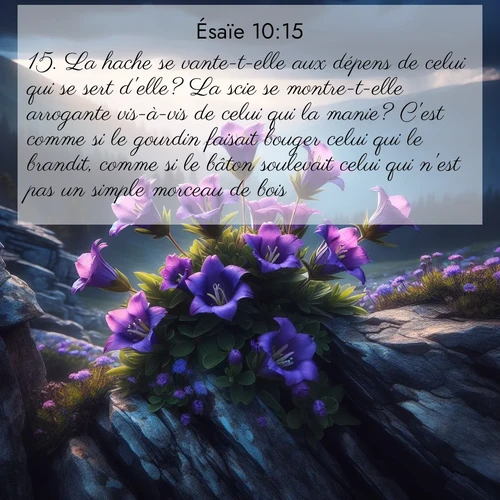 Segond21 Ésaïe  ; image nature: image avec le verset biblique :La hache se vante-t-elle aux dépens de celui qui se sert d&#039;elle? La scie se montre-t-elle arrogante vis-à-vis de celui qui la manie? C&#039;est comme si le gourdin faisait bouger celui qui le brandit, comme si le bâton soulevait celui qui n&#039;est pas un simple morceau de bois! ;  ; 10:15