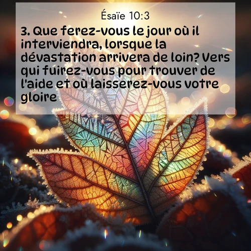 Segond21 Ésaïe  ; image nature: image avec le verset biblique :Que ferez-vous le jour où il interviendra, lorsque la dévastation arrivera de loin? Vers qui fuirez-vous pour trouver de l&#039;aide et où laisserez-vous votre gloire? ;  ; 10:3