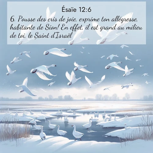 Segond21 Ésaïe  ; image nature: image avec le verset biblique :Pousse des cris de joie, exprime ton allégresse, habitante de Sion! En effet, il est grand au milieu de toi, le Saint d&#039;Israël. ;  ; 12:6