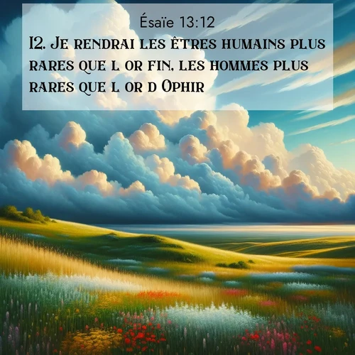 Segond21 Ésaïe  ; image nature: image avec le verset biblique :Je rendrai les êtres humains plus rares que l&#039;or fin, les hommes plus rares que l&#039;or d&#039;Ophir. ;  ; 13:12