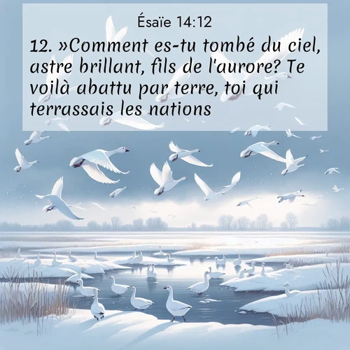 Segond21 Ésaïe  ; image nature: image avec le verset biblique :»Comment es-tu tombé du ciel, astre brillant, fils de l&#039;aurore? Te voilà abattu par terre, toi qui terrassais les nations! ;  ; 14:12