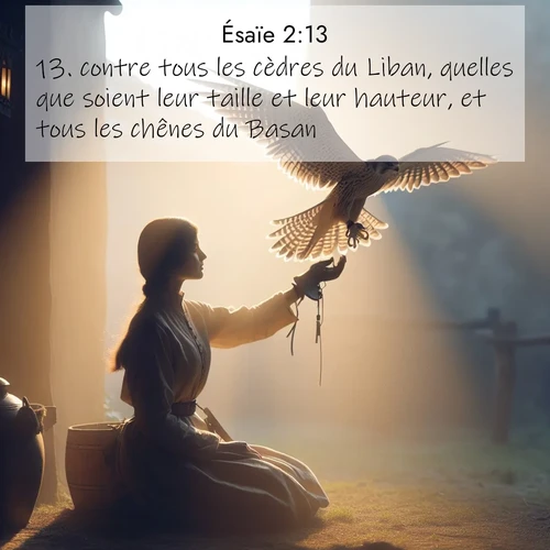 Segond21 Ésaïe  ; image nature: image avec le verset biblique :contre tous les cèdres du Liban, quelles que soient leur taille et leur hauteur, et tous les chênes du Basan, ;  ; 2:13