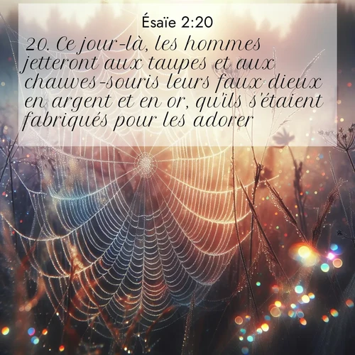 Segond21 Ésaïe  ; image nature: image avec le verset biblique :Ce jour-là, les hommes jetteront aux taupes et aux chauves-souris leurs faux dieux en argent et en or, qu&#039;ils s&#039;étaient fabriqués pour les adorer. ;  ; 2:20