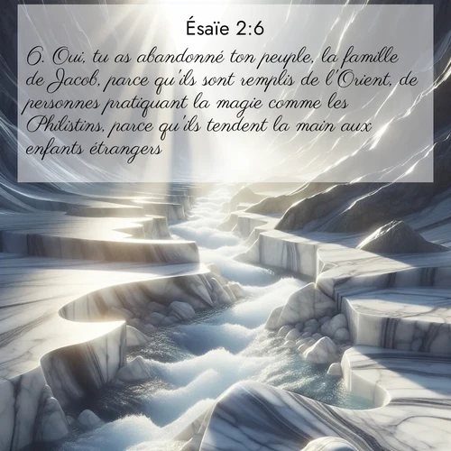 Segond21 Ésaïe  ; image nature: image avec le verset biblique :Oui, tu as abandonné ton peuple, la famille de Jacob, parce qu&#039;ils sont remplis de l&#039;Orient, de personnes pratiquant la magie comme les Philistins, parce qu&#039;ils tendent la main aux enfants étrangers. ;  ; 2:6