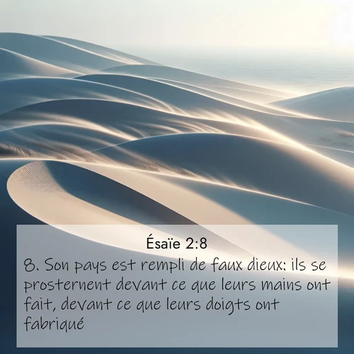 Segond21 Ésaïe  ; image nature: image avec le verset biblique :Son pays est rempli de faux dieux: ils se prosternent devant ce que leurs mains ont fait, devant ce que leurs doigts ont fabriqué! ;  ; 2:8