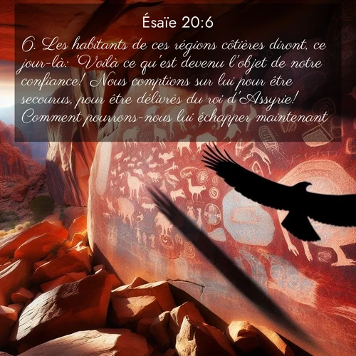 citation biblique : 6. Les habitants de ces régions côtières diront, ce jour-là: &#039;Voilà ce qu&#039;est devenu l&#039;objet de notre confiance! Nous comptions sur lui pour être secourus, pour être délivrés du roi d&#039;Assyrie! Comment pourrons-nous lui échapper maintenant?&#039;»
 sur fond image nature