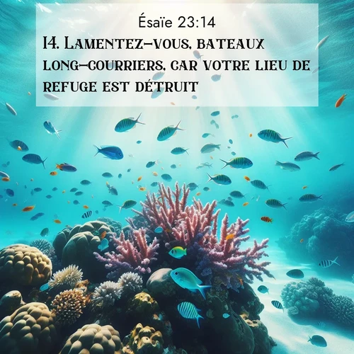 Segond21 Ésaïe  ; image nature: image avec le verset biblique :Lamentez-vous, bateaux long-courriers, car votre lieu de refuge est détruit! ;  ; 23:14