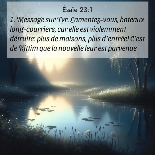 citation biblique : 1. Message sur Tyr. Lamentez-vous, bateaux long-courriers, car elle est violemment détruite: plus de maisons, plus d&#039;entrée! C&#039;est de Kittim que la nouvelle leur est parvenue.
 sur fond image nature