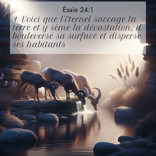 citation biblique : 1. Voici que l&#039;Eternel saccage la terre et y sème la dévastation; il bouleverse sa surface et disperse ses habitants.
 sur fond image nature