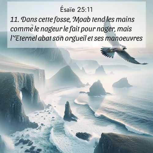 citation biblique : 11. Dans cette fosse, Moab tend les mains comme le nageur le fait pour nager, mais l&#039;Eternel abat son orgueil et ses manoeuvres.
 sur fond image nature