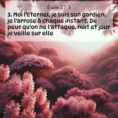 Segond21 Ésaïe  ; image nature: image avec le verset biblique :Moi l&#039;Eternel, je suis son gardien, je l&#039;arrose à chaque instant. De peur qu&#039;on ne l&#039;attaque, nuit et jour je veille sur elle. ;  ; 27:3
