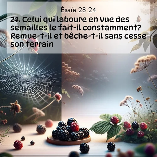 Segond21 Ésaïe  ; image nature: image avec le verset biblique :Celui qui laboure en vue des semailles le fait-il constamment? Remue-t-il et bêche-t-il sans cesse son terrain? ;  ; 28:24