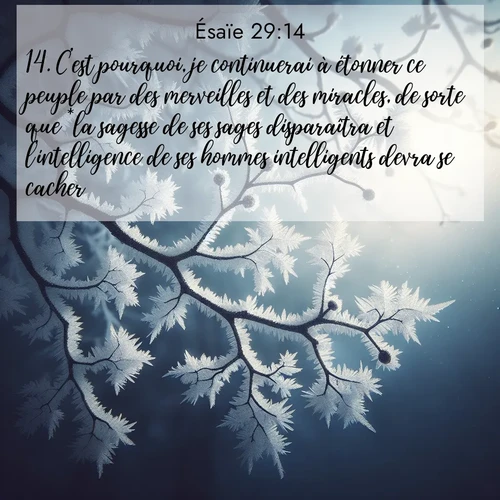 Segond21 Ésaïe  ; image nature: image avec le verset biblique :C&#039;est pourquoi, je continuerai à étonner ce peuple par des merveilles et des miracles, de sorte que *la sagesse de ses sages disparaîtra et l&#039;intelligence de ses hommes intelligents devra se cacher.» ;  ; 29:14