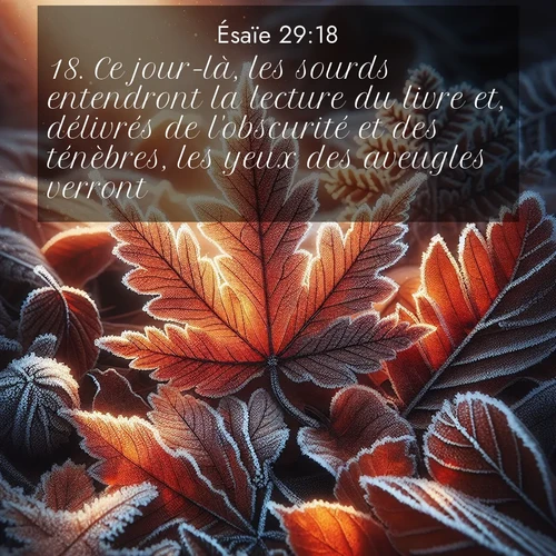 Segond21 Ésaïe  ; image nature: image avec le verset biblique :Ce jour-là, les sourds entendront la lecture du livre et, délivrés de l&#039;obscurité et des ténèbres, les yeux des aveugles verront. ;  ; 29:18