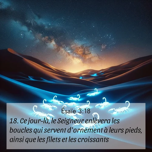 Segond21 Ésaïe  ; image nature: image avec le verset biblique :Ce jour-là, le Seigneur enlèvera les boucles qui servent d&#039;ornement à leurs pieds, ainsi que les filets et les croissants, ;  ; 3:18