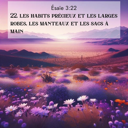 Segond21 Ésaïe  ; image nature: image avec le verset biblique :les habits précieux et les larges robes, les manteaux et les sacs à main, ;  ; 3:22