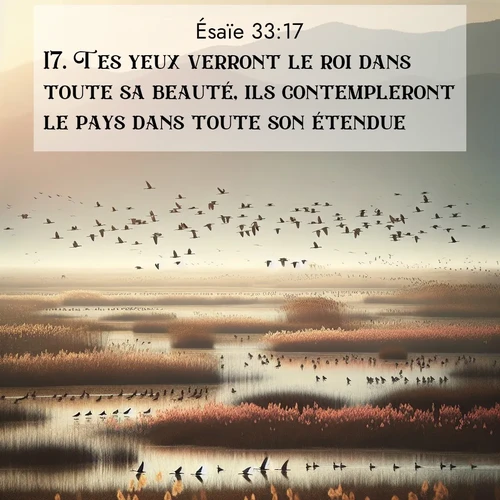citation biblique : 17. Tes yeux verront le roi dans toute sa beauté, ils contempleront le pays dans toute son étendue.
 sur fond image nature