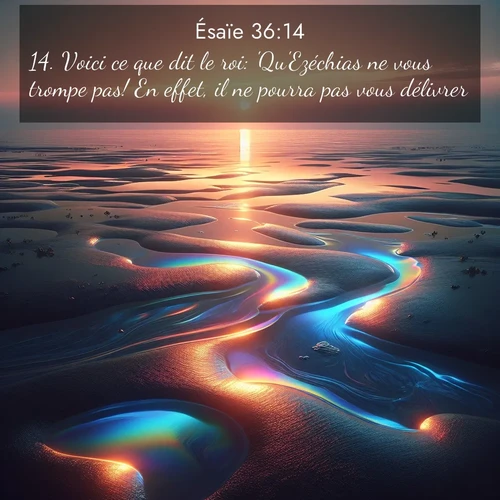 Segond21 Ésaïe  ; image nature: image avec le verset biblique :Voici ce que dit le roi: &#039;Qu&#039;Ezéchias ne vous trompe pas! En effet, il ne pourra pas vous délivrer.&#039; ;  ; 36:14