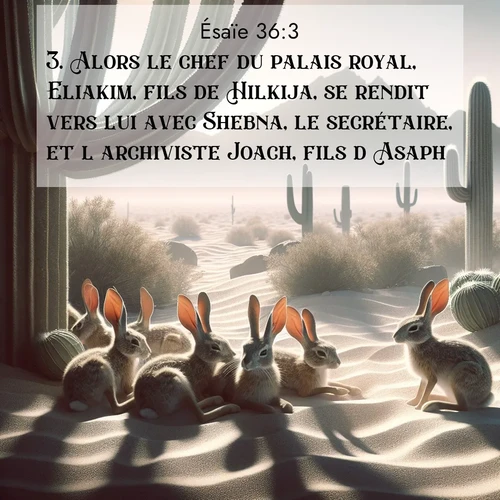 Segond21 Ésaïe  ; image nature: image avec le verset biblique :Alors le chef du palais royal, Eliakim, fils de Hilkija, se rendit vers lui avec Shebna, le secrétaire, et l&#039;archiviste Joach, fils d&#039;Asaph. ;  ; 36:3